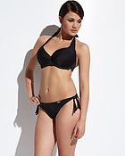 Bikini top with real bra cups, halterneck, wrinkles, without pattern